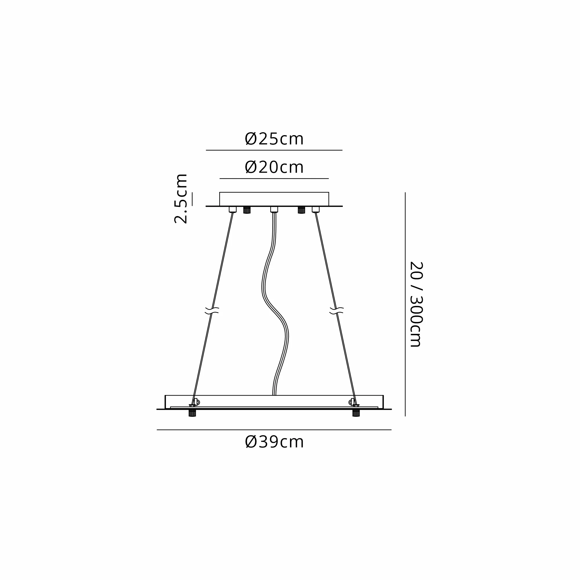 D0933BR  Lowan 39cm, 3m Brass/Painted Brass, Suspension Plate c/w Power Cable To Lower Flush Fittings, Max Load 40kg (ONLY TESTED FOR OUR PRODUCTS)